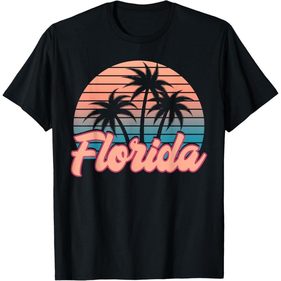 

Retro Palm Trees Tropical Summer Vibes Florida Men Women Girls Kids T-Shirt XXXXXL чёрный