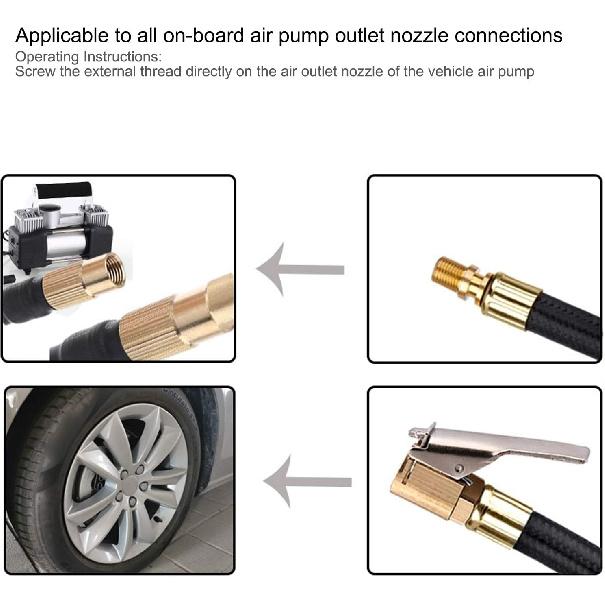 Tire Inflator Extension Tube Tyre Pump Quick Inflation Chuck Adapter Hose Quick-Inflation Clip Connector High-Pressure Tube Car Motorcycle