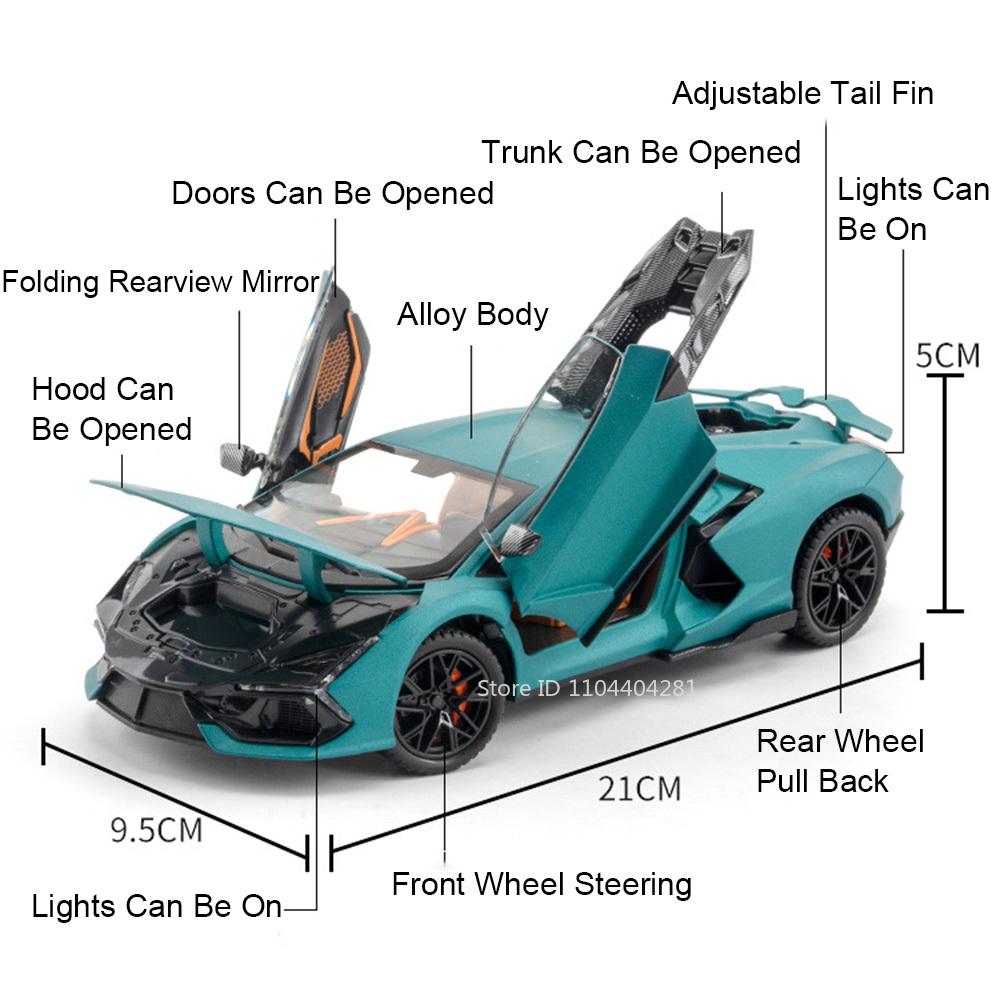 1:24 Lambo Revuelto Countach Toy Model Diecast Car Doors Opened Sound Light Pull Back Miniature Cars Fashion Ornament Collection