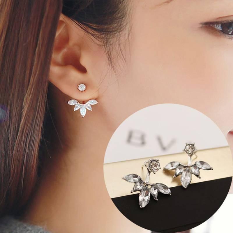Fashion Elegant Silver Needle Zircon Daisy Tree Leaves Water Earrings Drops