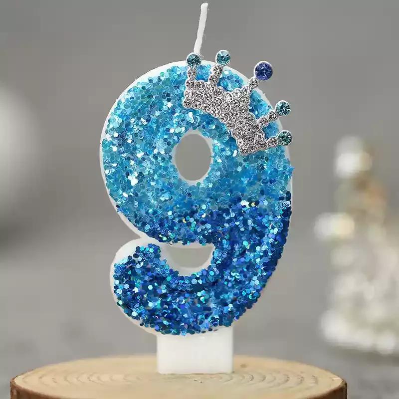 Birthday Number Candles Blue Crown 0 1 2 3 4 5 6 7 8 9 Number Cake Candles Birthday Wedding Party Cake Topper Decor