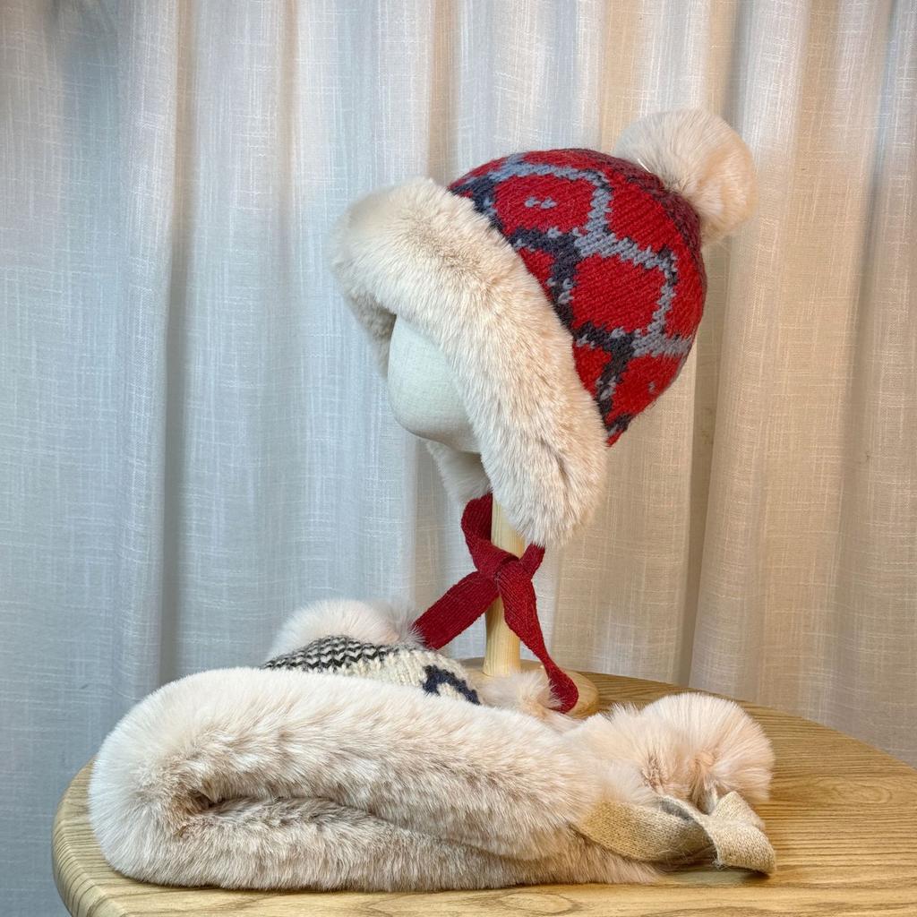 Rabbit Fur Hat for Women in Autumn and Winter Korean Style All Match Warm Ear Protection Hat Large Hat Circumference Makes Face Smaller