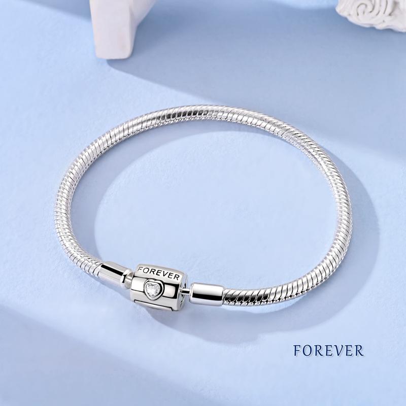 Authentic Copper Forever Love Heart Zircon Bead Bracelets Butterfly Women Snake Chain Bracelets Valentines Day Gift Jewellery