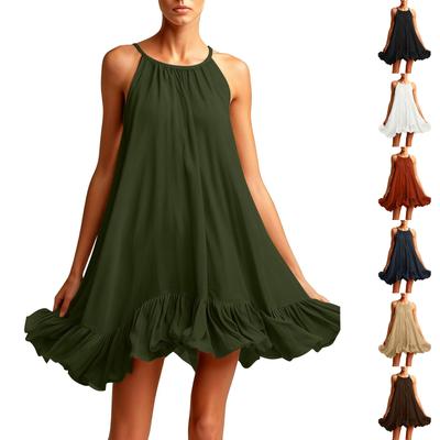 Sleeveless Ruffle Hem Loose Fit Mini Dress for Women Casual Neck Lightweight Flowy Summer Sundress