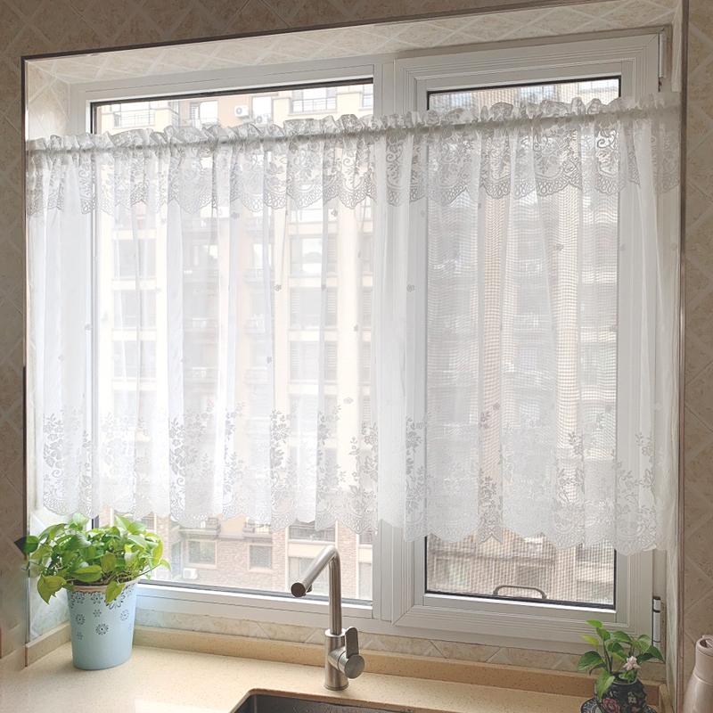 Short Curtain Floral Printed Window Curtains Lace Half Tulle Shade Decorative Curtain for Living Room Bedroom Door Window Decor