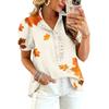 Women's Fashion Casual Ruffled V-Neck Print Blouse Top