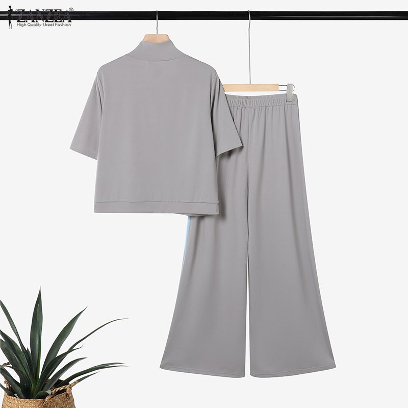 ZANZEA Women Short Sleeve T-Shirts and Long Pants Summer Two Piece Suit Sets