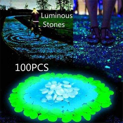 100pcs Luminous Stone Luminous Pebble for Rock Sidewalk Outdoor Decoration Aquarium Fish Tank Garden Path Footpath Lawn Decorative Stone
