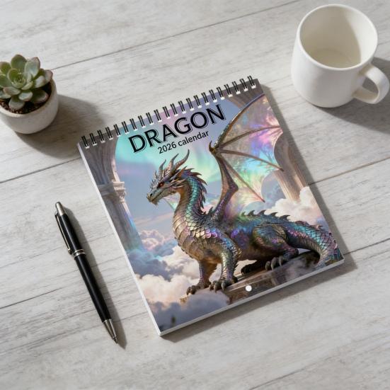 2026 Drakens Väggkalender 12-Månaders Fantasikalender Spiralbunden Vertikal Månadskalender för Hemmakontoret Gåvor för Drakälskare