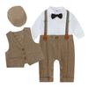 Boys' Autumn 2026 Gentleman Vest Romper Set: First Birthday Formal Wear