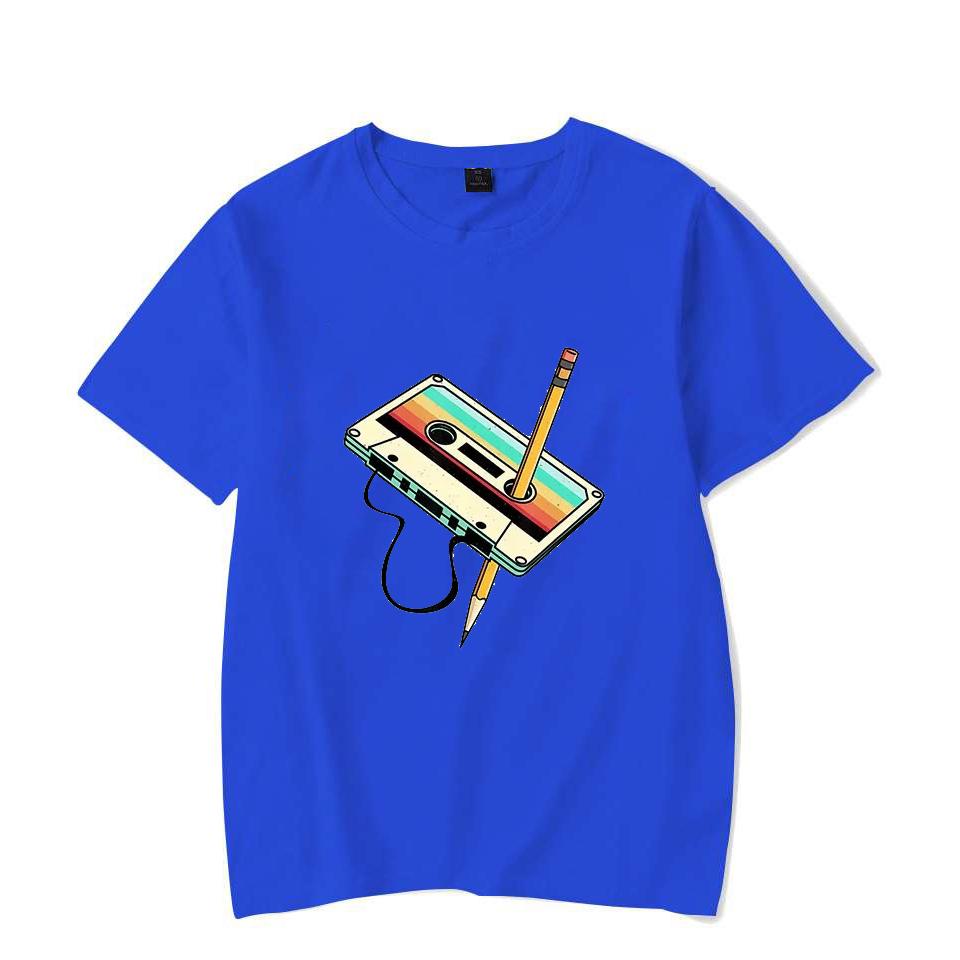Retro Music Men's Women's Short Sleeve 80s Cassette Ribbon Pencil Men's Women's Oversized Loose Couple's T-Shirts