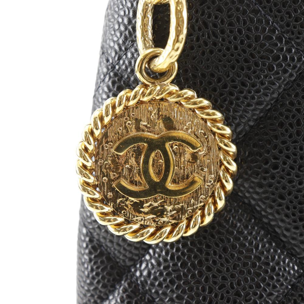 CHANEL Medallion Tote Tote Bag A01804 COCO Mark Matelasse black Caviar skin Women Used
