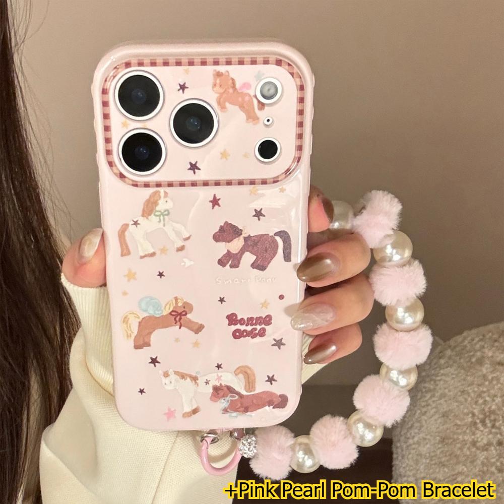Cute Pink Pony Phone Case for IPhone 16, IPhone 17 Pro Max, and IPhone 14 with A Chain
