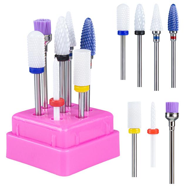 7pcs Ceramic Nail Drill Bits Set Milling Cutter for Manicure Machine Accessories Rotary Burrs Pedicure Cutter for Remove Gel Bit