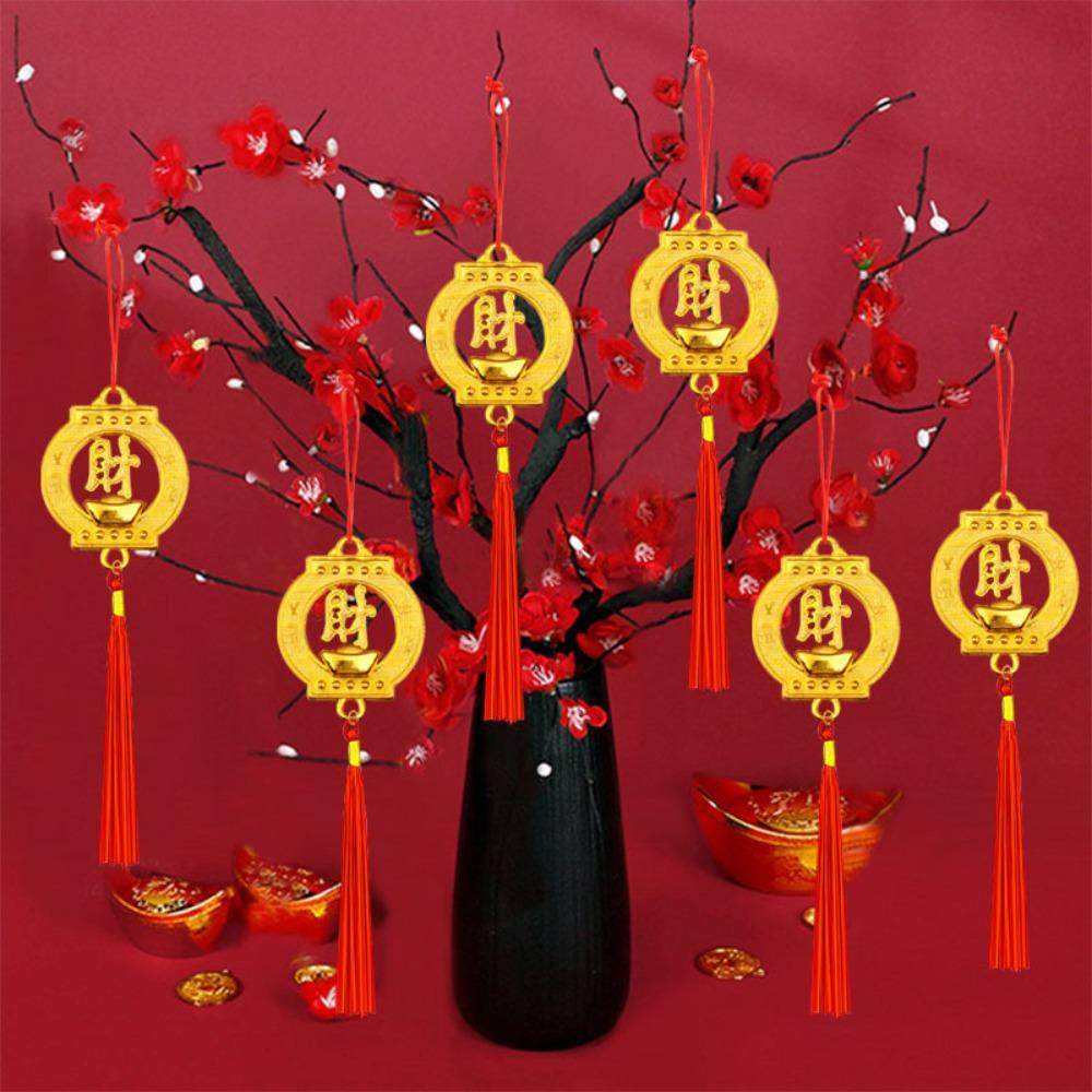 6/10Pcs Gold Chinese New Year Pendant Waterproof Wealth Spring Festival Bonsai Pendant with Tassel Traditional