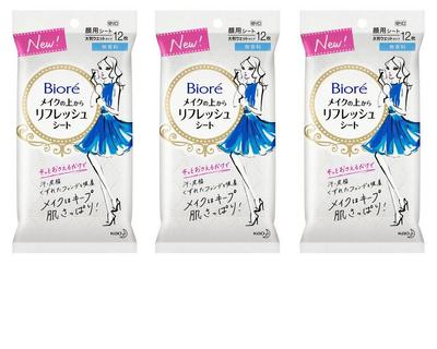 Biore Makeup Refresh 12 arkuszy x 3 sztuki [Zakup hurtowy] Arkusz, bezzapachowy, przenośny,
