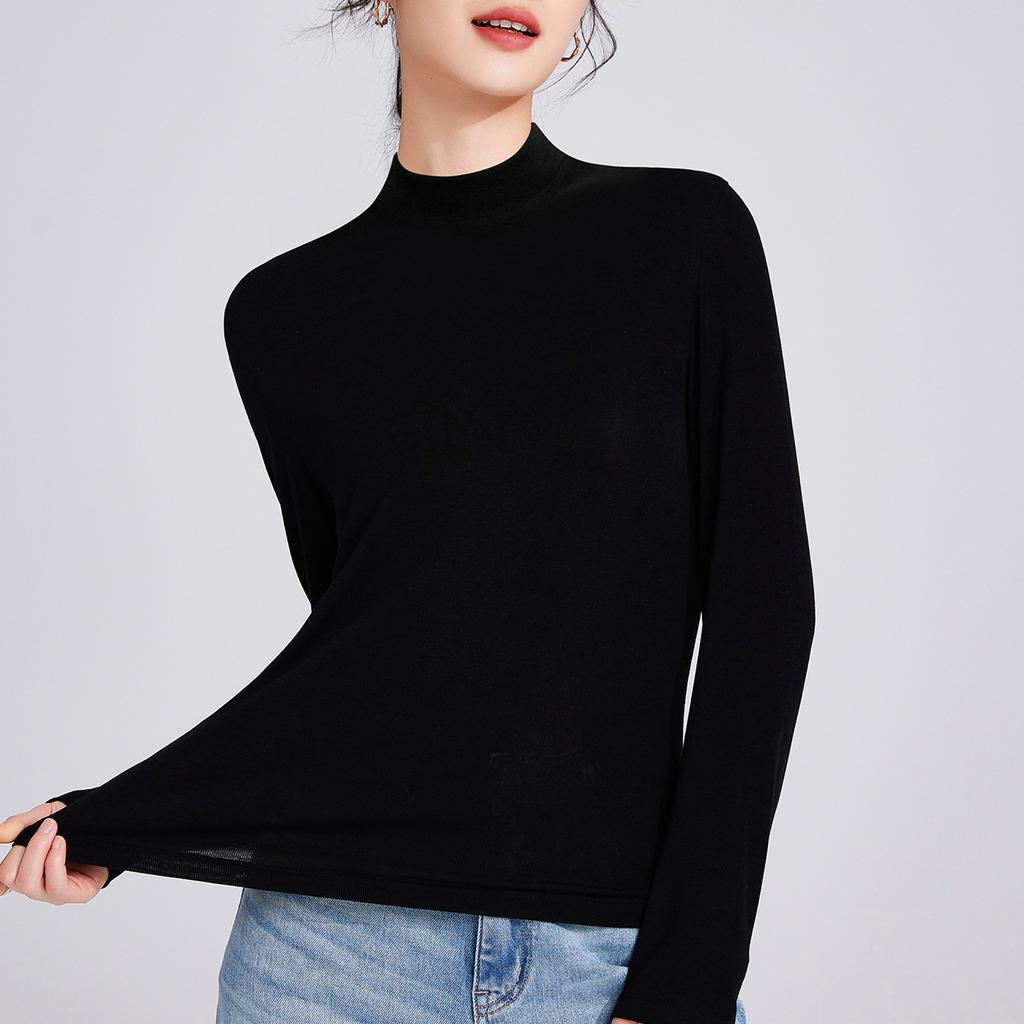 Semi-turtleneck Tencel wool long-sleeved women's early autumn slim-fit top new autumn inner bottoming shirt autumn