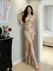 2026 Spring Sequined Spaghetti Strap Mermaid Dress with See-Through Sleeveless Slit - Sexy and Slimming