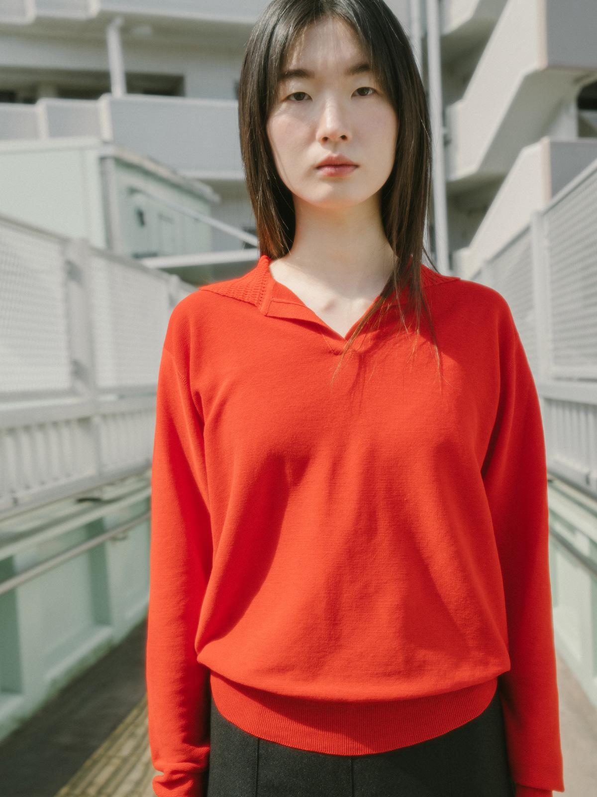 Reply Cotton Loose Collar Knit Top Red/Free