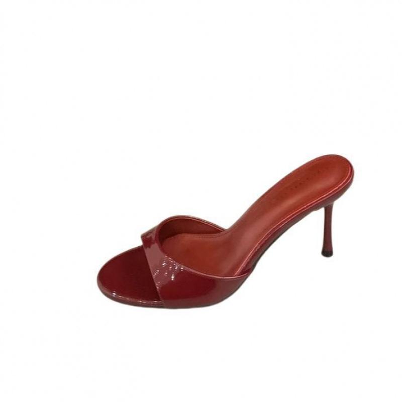 High-heeled Round Head Simple 2025 Summer New Pointed Open-toed Stiletto One-word Slippers Wear Fashionable Versatile Sandals