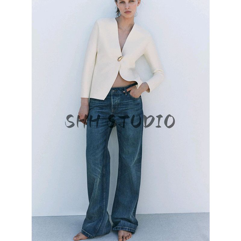 Spring New Women's Clothing French Minority Casual Minimalist Easiest for Match V Neck Long Sleeve Knitted Coat 4192005