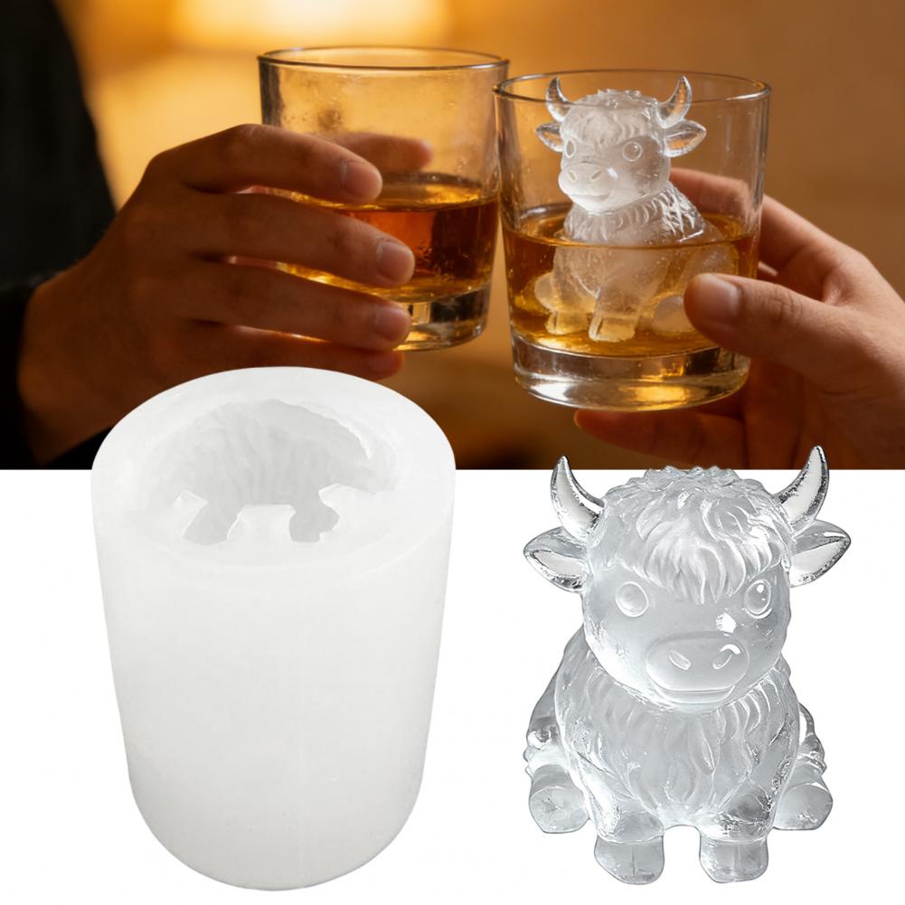 Party Ice Cube Tray Silicone Highland Cow Ice Cube Tray 3d Shaped Mold for Whiskey Cocktails Reusable Flexible Dessert Party
