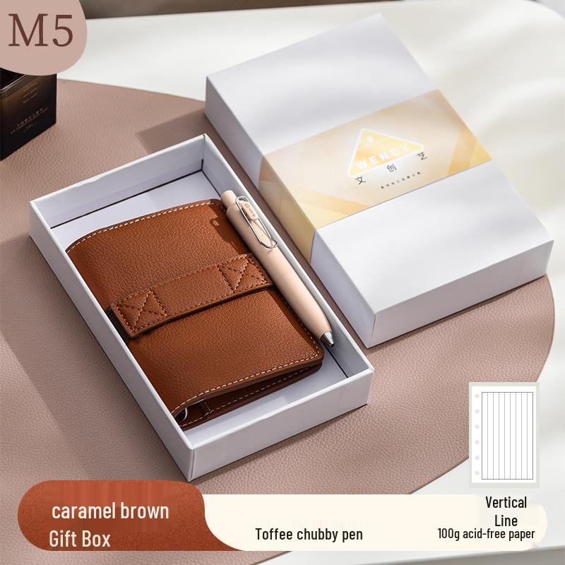 Deer & Sheep Grain Leather M5 Ring Binder: Portable, Removable, Minimalist Ins Style Notebook.