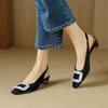 Fashion New Summer Sandals Split Leather Women Shoes Square Toe Sandals for Women Fashion Chunky Heel Sandals Shoes Low Heel Black