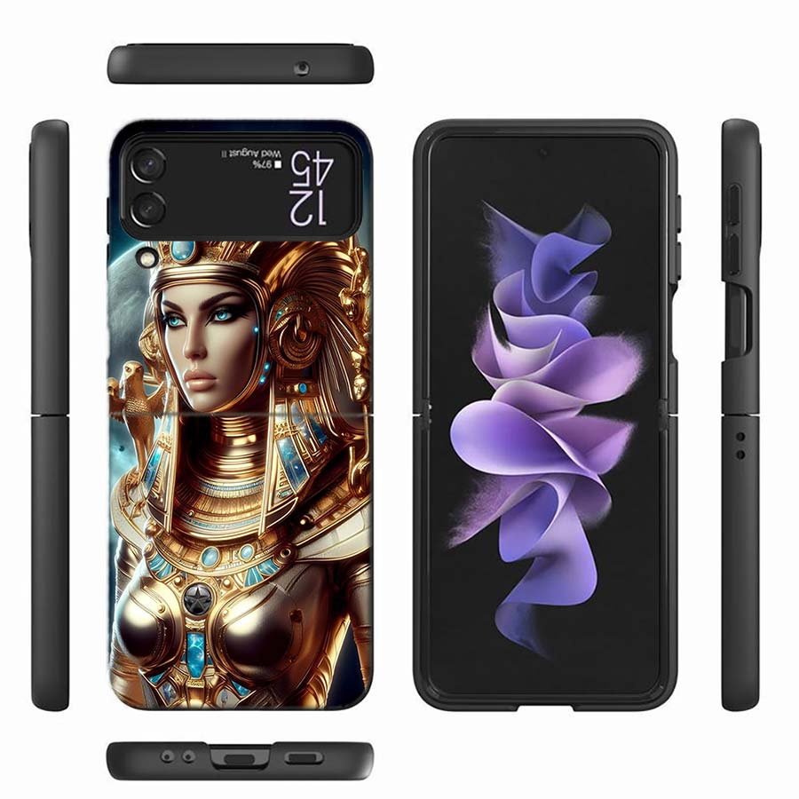 Egyptian Queen Pharaoh Phone Case For Samsung Z Flip 6 7 5G Z Flip 5 Galaxy Z Flip 3 4 5G ZFlip Shockproof Hard Cover TPU PC Coq
