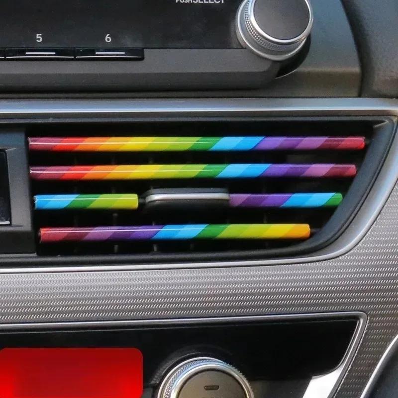 10pcs Car Accessories Colorful DIY Interior Air Conditioner Outlet Vent Grille Chrome Decoration Strip Silvery Styling
