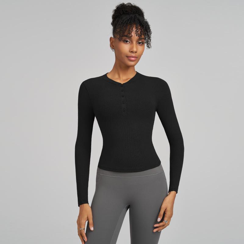 

Женский рубчатый быстросохнущий топ для йоги с длинным рукавом Huaton - Дышащая одежда для активного отдыха для бега и пилатеса