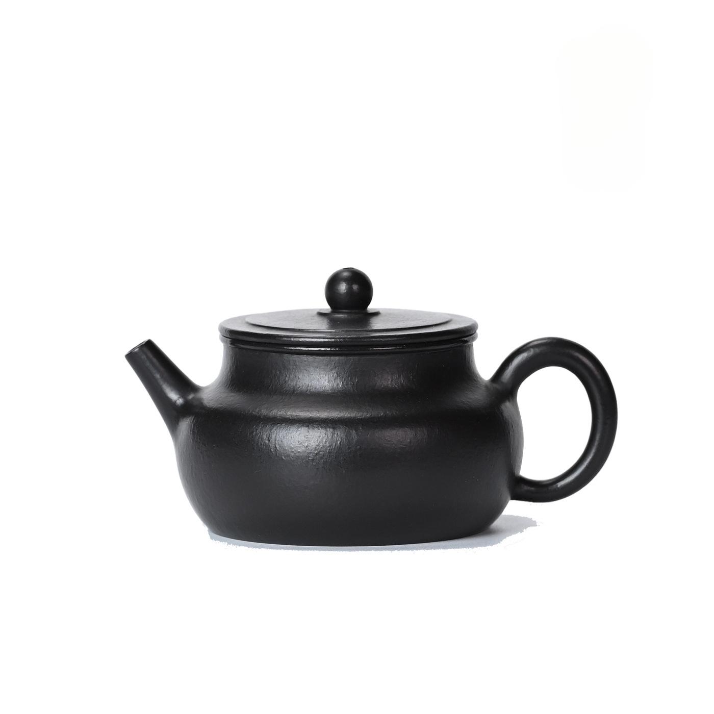 170ml Antique Yixing Purple Clay Teapots Handmade Flat Cover Dezhong Pot Raw Ore Black Zhu Mud Kettle Zisha Tea Set Ornaments