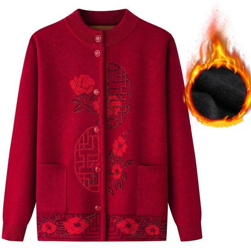 

Women s Winter Sweater Jacket Plus Velvet Sweater Clothes Warm Cardigan Top L вина червоного кольору