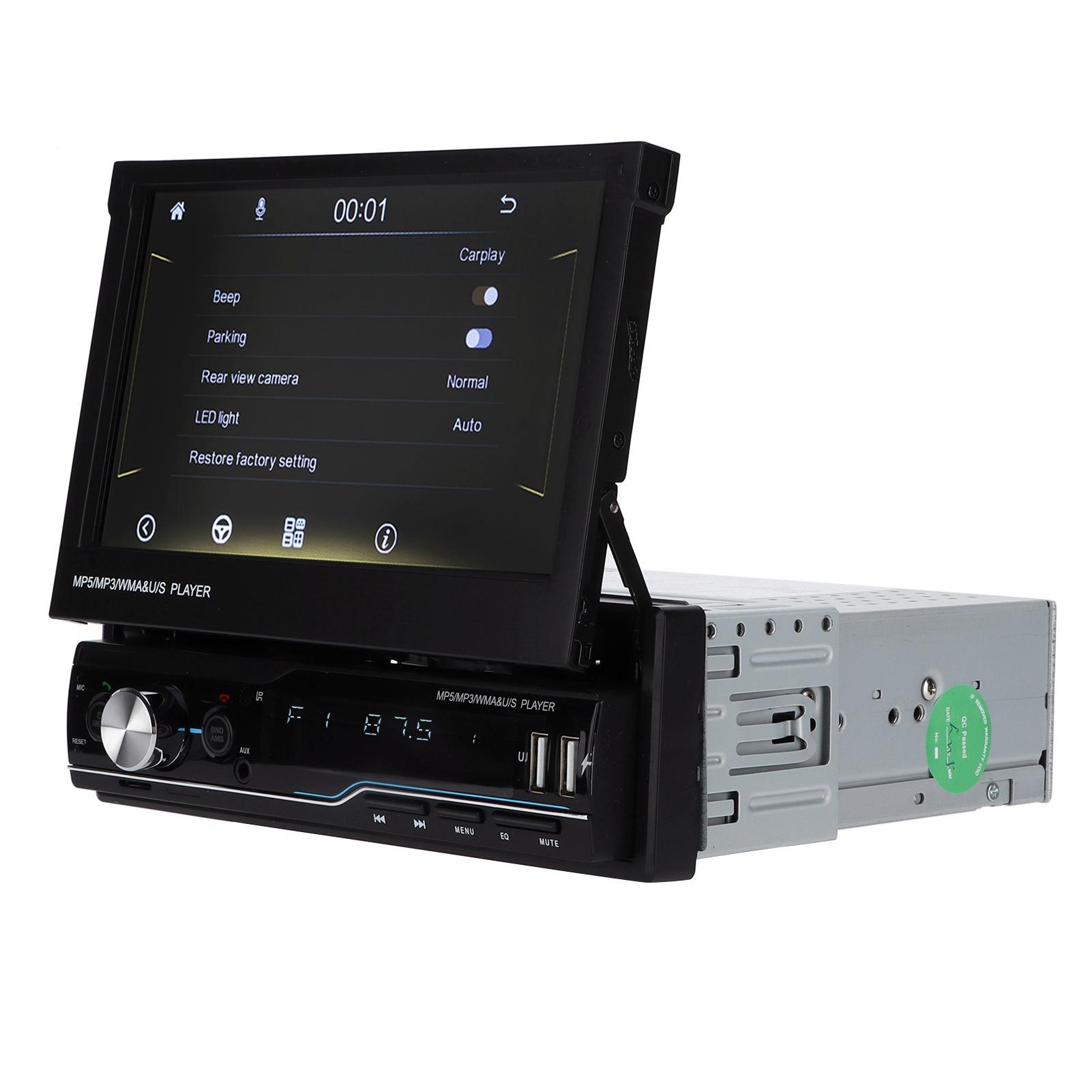 

1DIN Car Stereo Radio Multimedia Navigation 7in Telescopic Folding Screen for Carplay білий