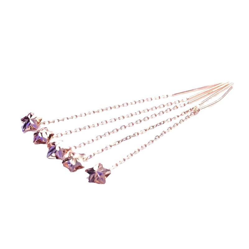 Exquisite Purple Gold-Plated Rose Gold Pentagram Earrings, Elegant Temperament, Personality, Versatile Fashion, Korean Version Of Colored Gold Earring