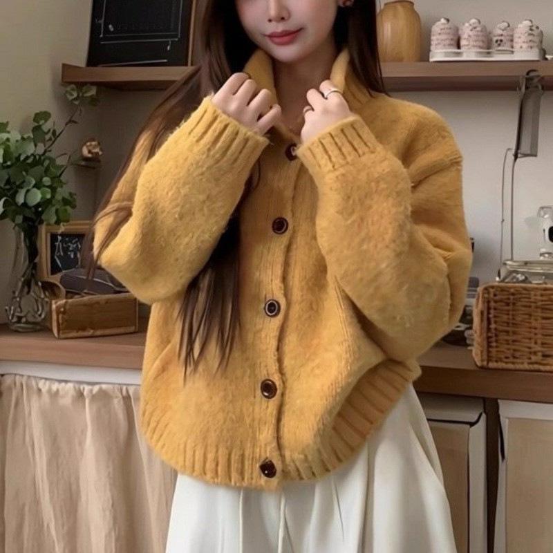 2026 Women's Solid Color High Neck Knit Cardigan – Autumn/Winter Collection