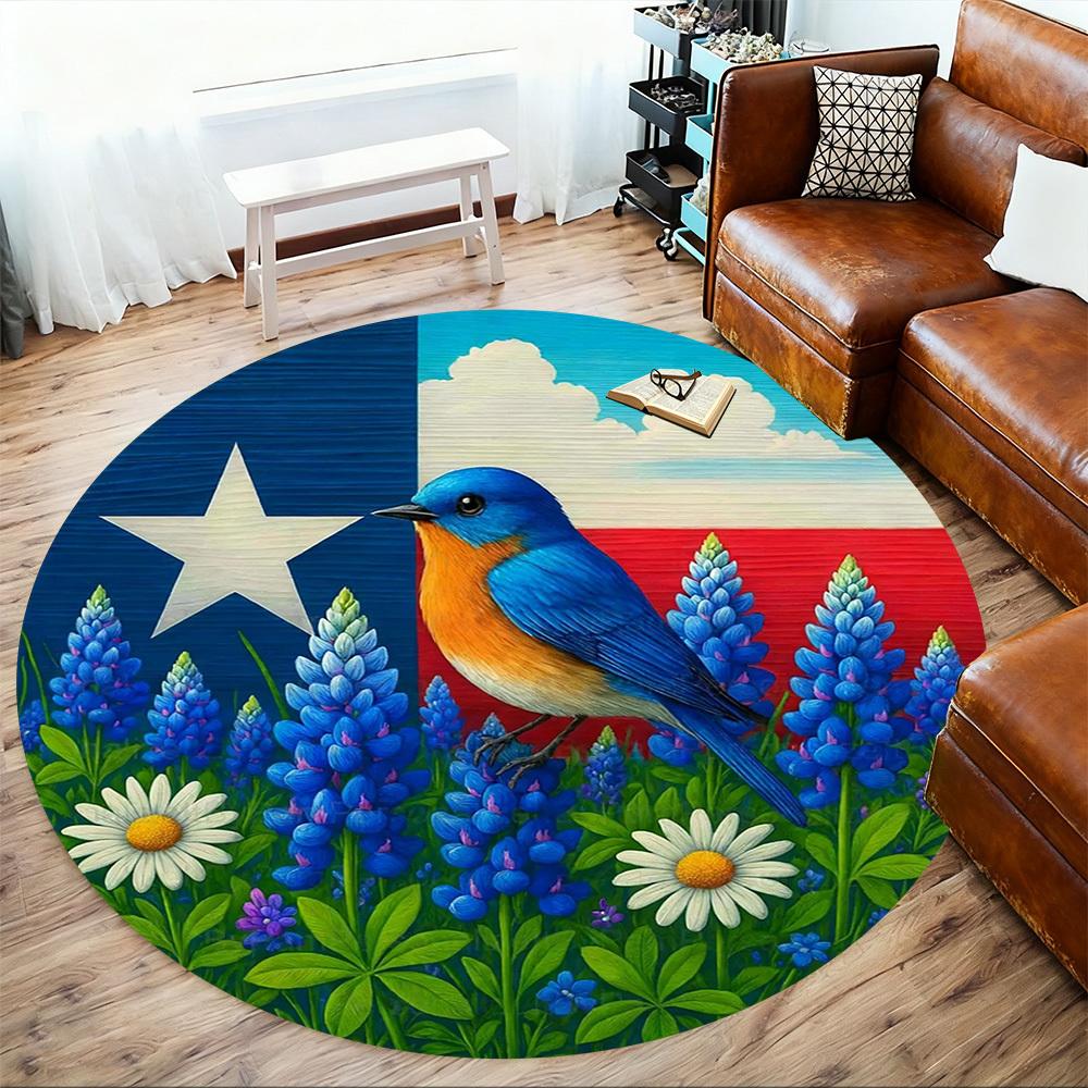 1pc Texas Flag Bluebird Round Chair mat office Area Rug - Non-Slip, Floor Mat for Office, Bedroom, Ideal home decor gift c0112117