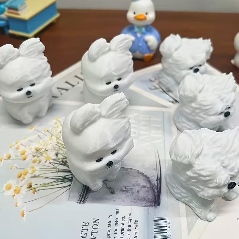 Wind-Blown Dog Figurine Puppy Ornament Realistic Fluffy Adorable Dog Simulated Dog Decoration For Home/Office/Car/Desk