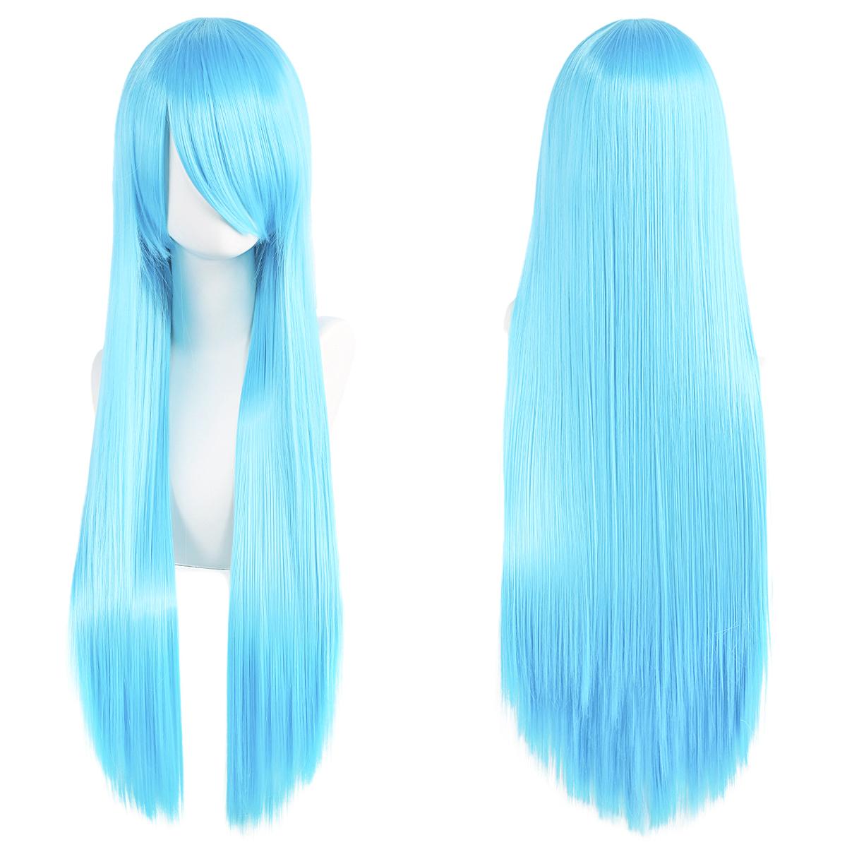 

Довгий 80 см Синтетичний Білий Фіолетовий Косплей Перук Зелене Волосся Прямий Срібний Перук Рожевий Шиньйон Перук Лоліти з Чубчиком Sky Blue-32inches