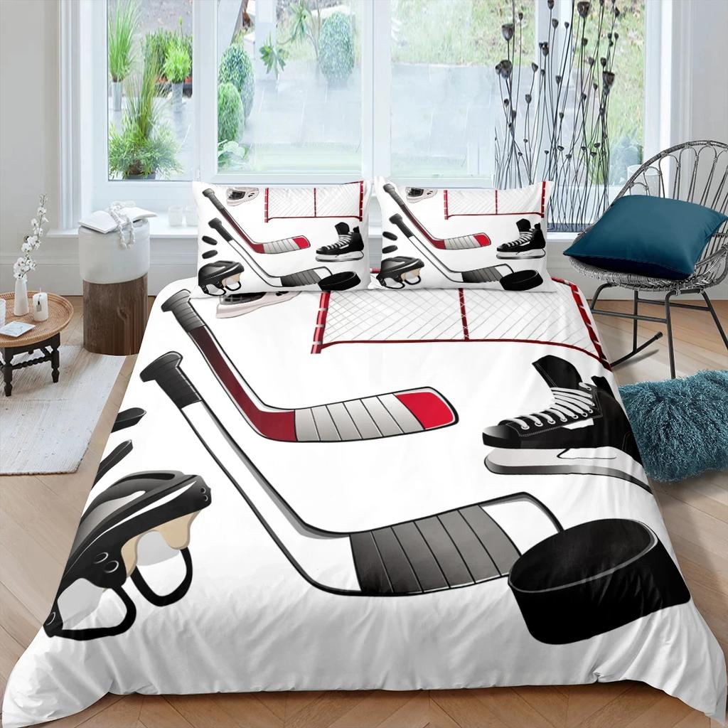 Home Living Luxury 3D Ice Hockey Equipment Bedding Set Duvet Cover Pillowcase Boys Bedding Set Queen and King EU/US/AU/UK Size