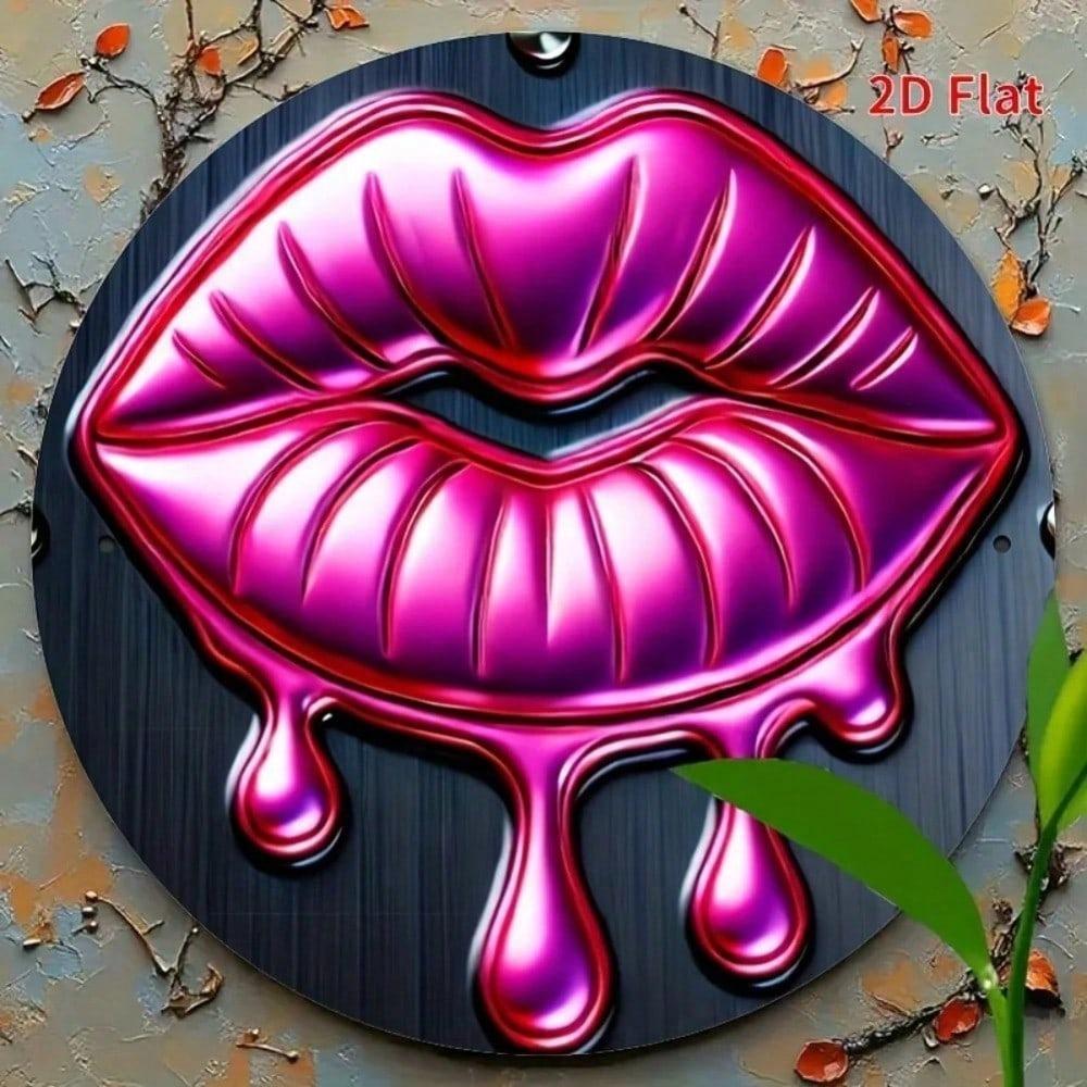 Neon Drip Lips Metal Tin Sign Set Pre Drilled Wall Art Holiday Decor