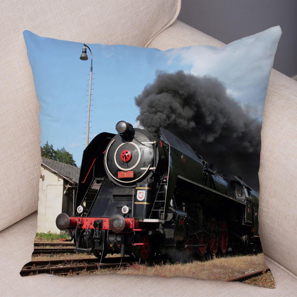 Pillowcase Vintage Style Steam Train Decor Retro Colorful Car Cushion Cover