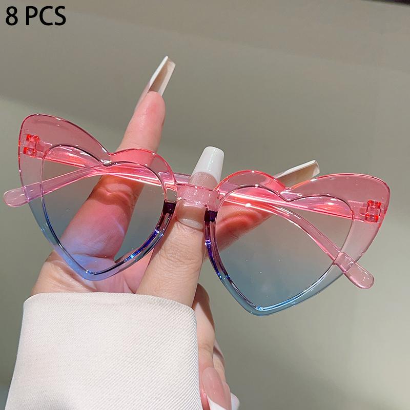 8 Pcs Per Set Cute Heart Shaped Sunglasses for Girls New Stylish Multi-color Children Sun Glasses Trendy Gradient Decor Shades