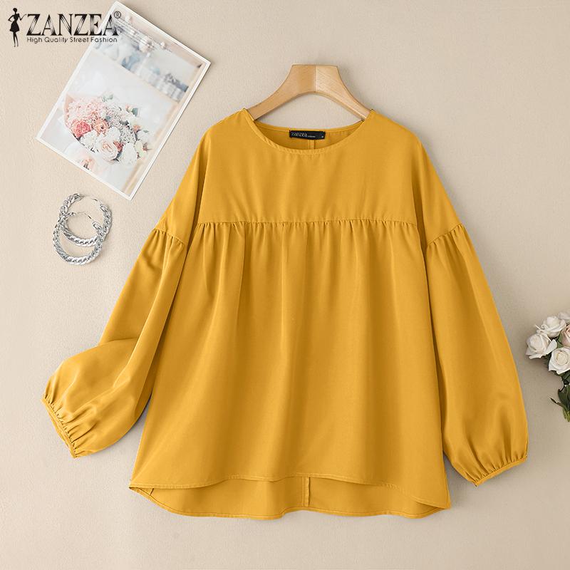 ZANZEA Women Casual O-neck Nine Quarter Sleeve Loose Blouse