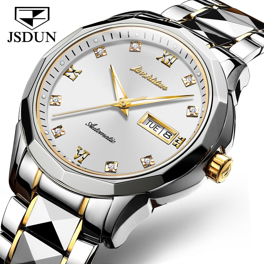 JSDUN 8813 Herren Mechanische Uhr Perfektes Stahlarmband Wasserdichtigkeit Kalender Einfache Freizeit Armbanduhr