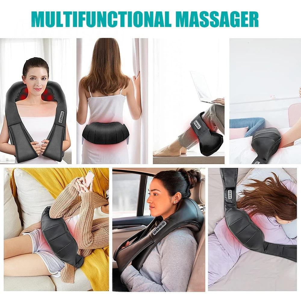 Durable And Safe Shiatsu Neck And Shoulder Massager Heated Back Massager U Shape Deep Kneading Electric Massage Pillow For Neck Waist Leg Body