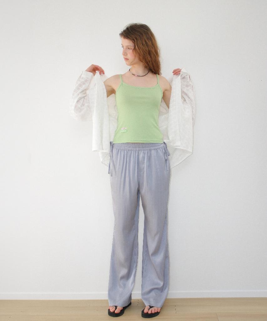 RONRON Waist Bow Tie Shining Pants Dusty Blue