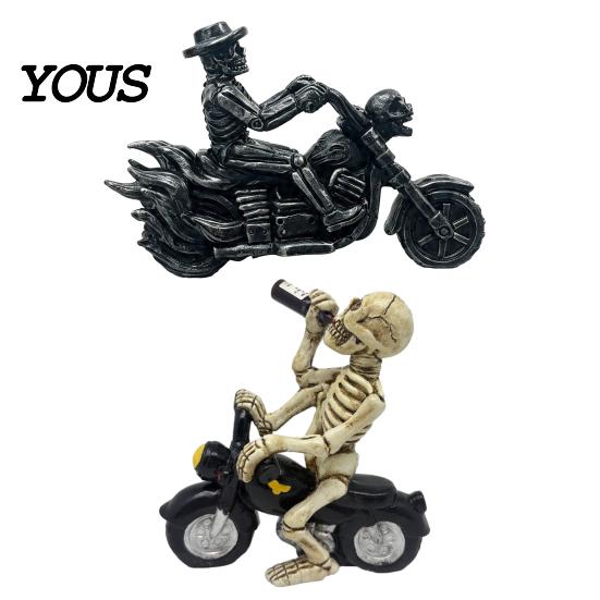 Motorcycle Enthusiast Presents Gothic Skeleton Rider Figurine, Vintage Biker Skull Statue, Figurines Halloween Tabletop Decor Ornament, Gift