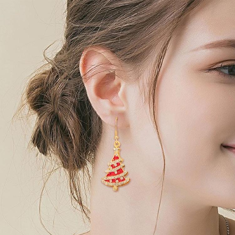 Holiday Rhinestones Christmas Earrings Lightweight Alloy Construction Ear Studs Red/Green Party Jewelry Gift