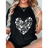 Oversized T Shirt Black Heart Pattern Print Casual Wear For Women Summer Fashion Street Style Top